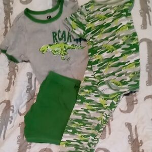Dinosaur Print Kids Pajamas Set - Green